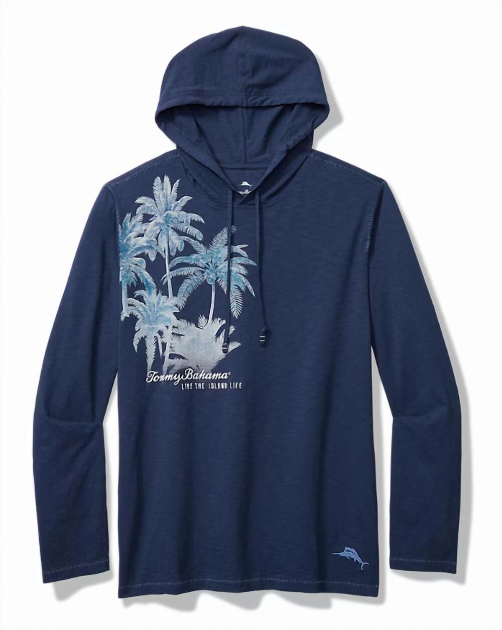 NEW TOMMY BAHAMA men's frond of the jungle lux hoodie in island navy